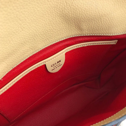 CELINE Mantel Gancini grain leather front pocket shoulder bag beige old Celine vintage h4bdxz