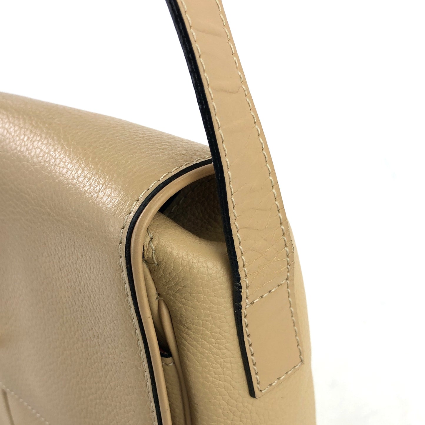 CELINE Mantel Gancini grain leather front pocket shoulder bag beige old Celine vintage h4bdxz