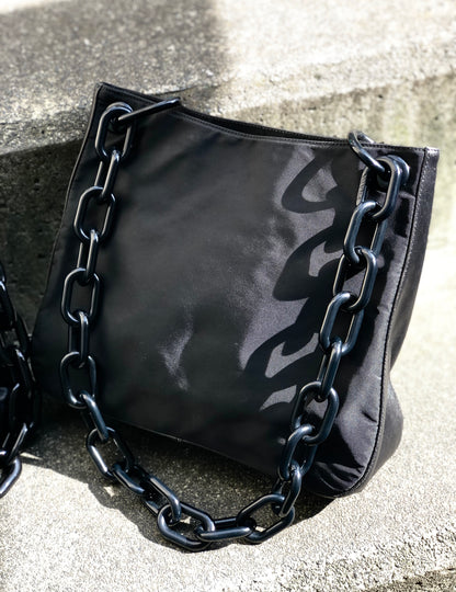 Prada Nylon Leather Plastic Chain Shoulder bag Black Vintage Old naam2f