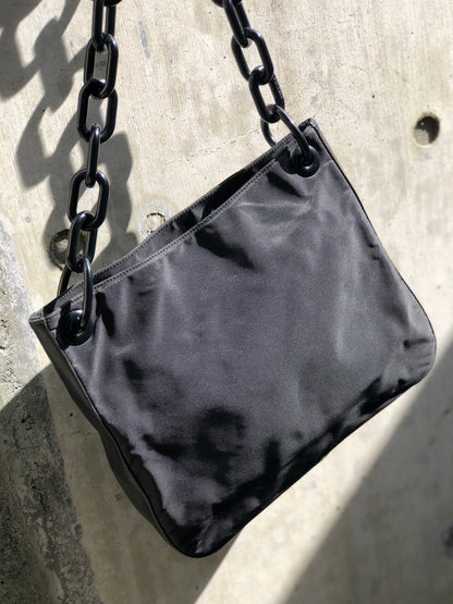 Prada Nylon Leather Plastic Chain Shoulder bag Black Vintage Old naam2f