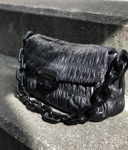 PRADA logo leather plastic chain front lock shoulder bag black vintage old 5abuvk