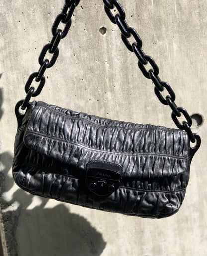 PRADA logo leather plastic chain front lock shoulder bag black vintage old 5abuvk