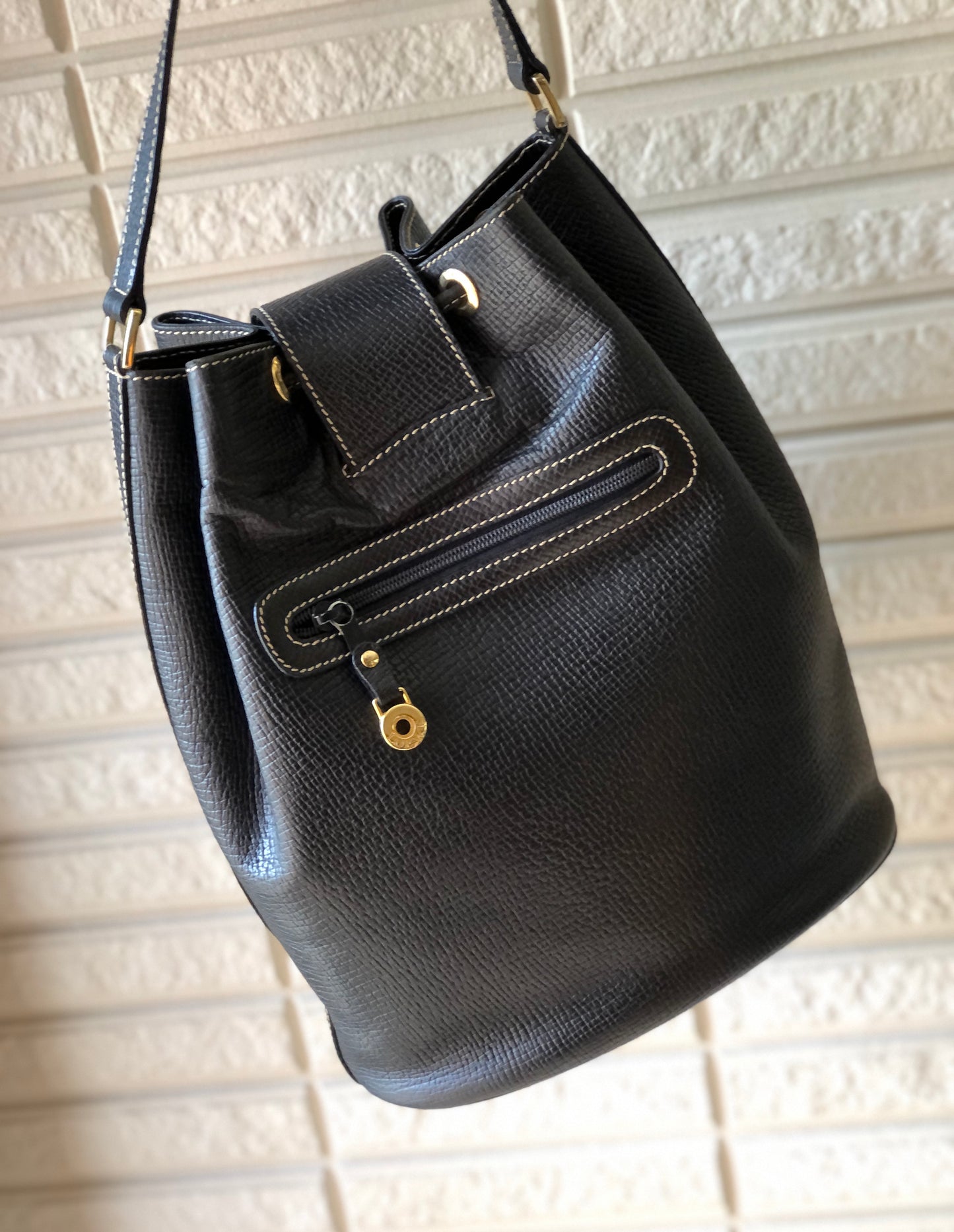 LOEWE Turn lock Drawstring Shoulder bag Black Vintage Old 5cnbja