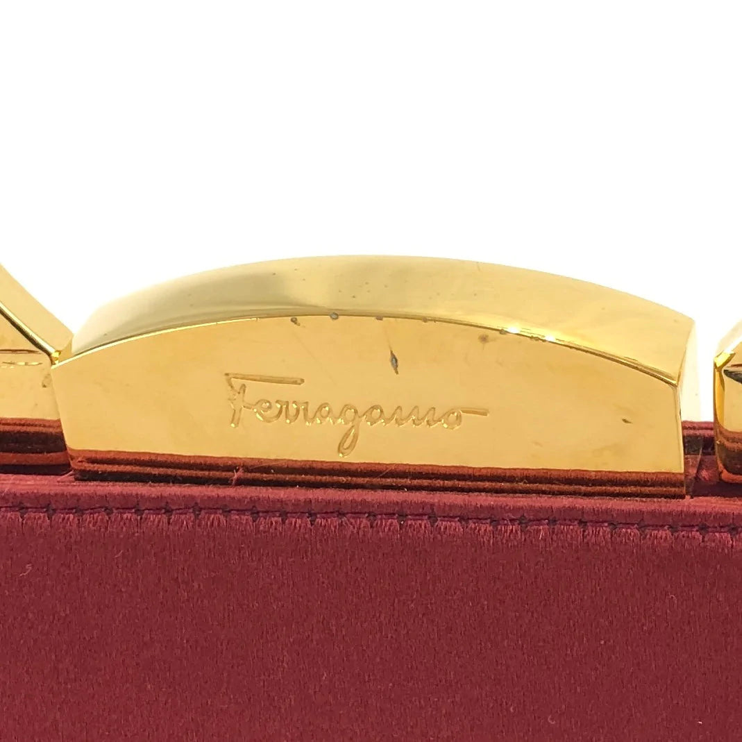 Salvatore Ferragamo Gancini metal handle silk mini bag handbag red gold vintage old nzb8i5