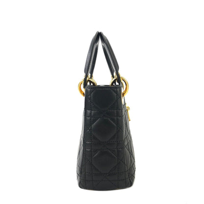 Christian Dior Cannage Lady dior Leather Small Handbag Shoulder bag Black 7tgg5g