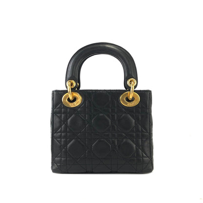 Christian Dior Cannage Lady dior Leather Small Handbag Shoulder bag Black 7tgg5g