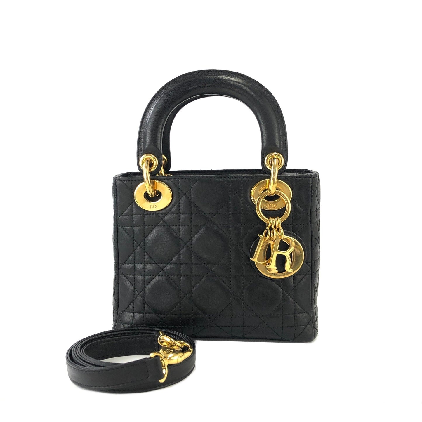 Christian Dior Cannage Lady dior Leather Small Handbag Shoulder bag Black 7tgg5g