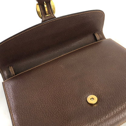 GUCCI Sherry Line Front Belt Leather Clutch Bag Brown Green Vintage Old Gucci eprxvx