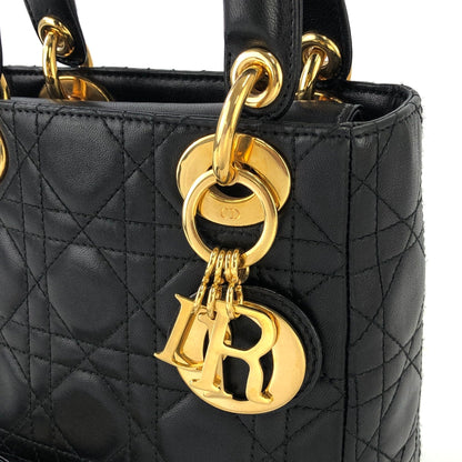 Christian Dior Cannage Lady dior Leather Small Handbag Shoulder bag Black 7tgg5g