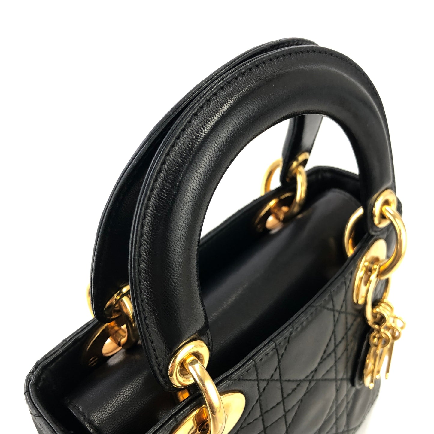 Christian Dior Cannage Lady dior Leather Small Handbag Shoulder bag Black 7tgg5g