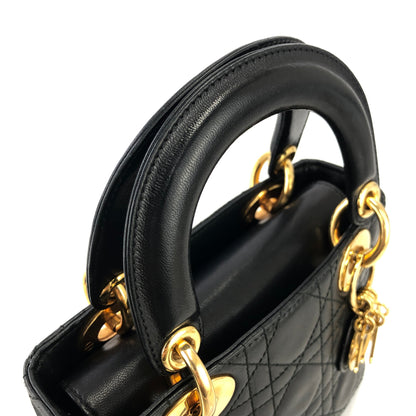 Christian Dior Cannage Lady dior Leather Small Handbag Shoulder bag Black 7tgg5g