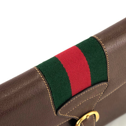 GUCCI Sherry Line Front Belt Leather Clutch Bag Brown Green Vintage Old Gucci eprxvx