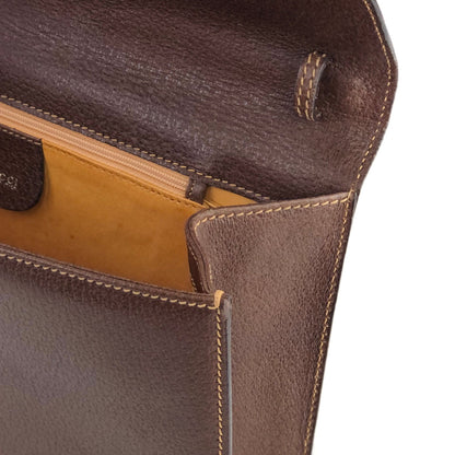 GUCCI Sherry Line Front Belt Leather Clutch Bag Brown Green Vintage Old Gucci eprxvx