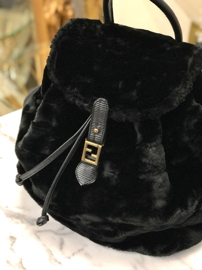 FENDI FF logo Fur Drawstring Backpack Black Vintage Old 28gkdv