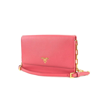 PRADA Logo Saffiano leather Chain Wallet Shoulderbag 1M1405 Pink Vintage Old jz8uth