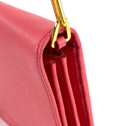 PRADA Logo Saffiano leather Chain Wallet Shoulderbag 1M1405 Pink Vintage Old jz8uth