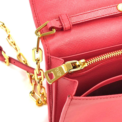 PRADA Logo Saffiano leather Chain Wallet Shoulderbag 1M1405 Pink Vintage Old jz8uth