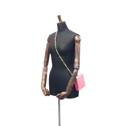 PRADA Logo Saffiano leather Chain Wallet Shoulderbag 1M1405 Pink Vintage Old jz8uth