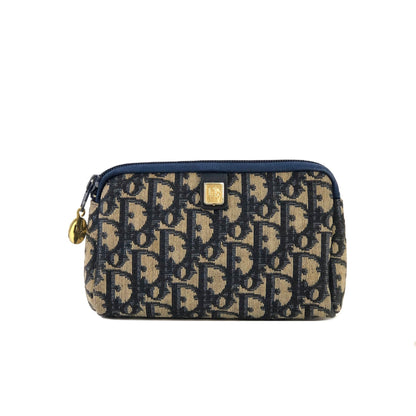 Christian Dior Logo Trotter Oblique Jaguard Pouch Navy Vintage Old fzrdt2