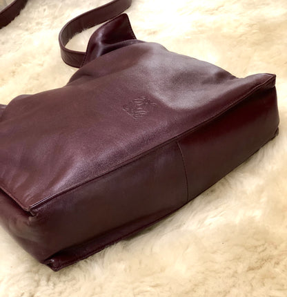 LOEWE anagram drawstring leather shoulder bag flamenco Bordeaux vintage old eptbja