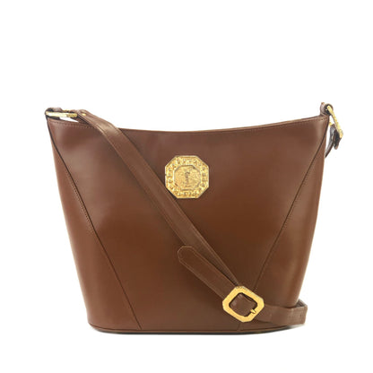 Yves Saint Laurent  YSL Octagon Logo Leather  Shoulder Bag Brown Vintage Vintage Old ddrg5b