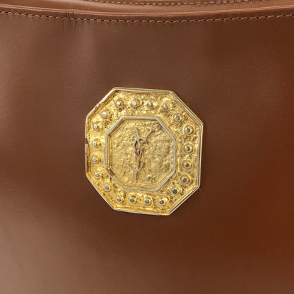 Yves Saint Laurent  YSL Octagon Logo Leather  Shoulder Bag Brown Vintage Vintage Old ddrg5b