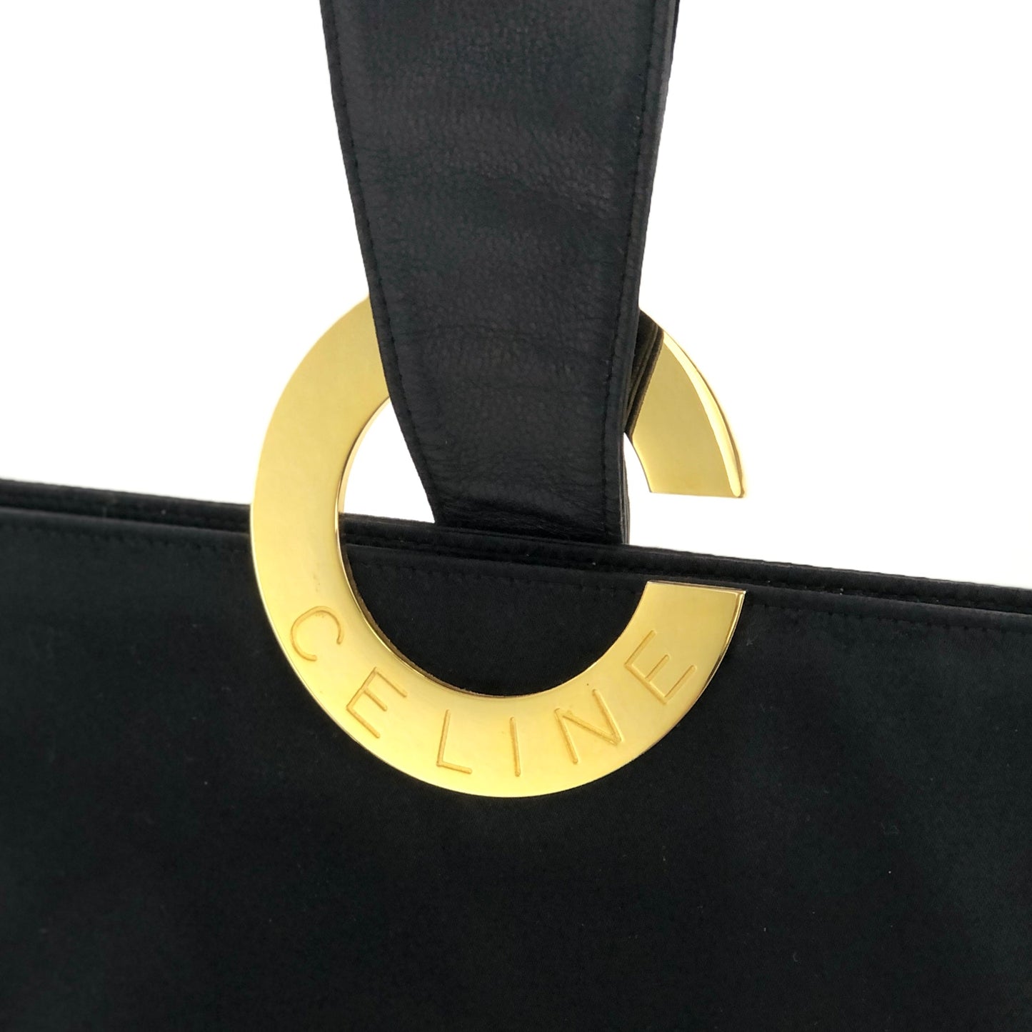 CELINE Circle logo One handle Handbag Satin Black Vintage Old Celine Pouch Circle Pink Accessories 2a4rtk