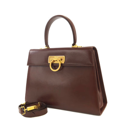 Salvatore Ferragamo Gancini Crossbody Shoulderbag Handbag Brown Vintage Old m4cw6p