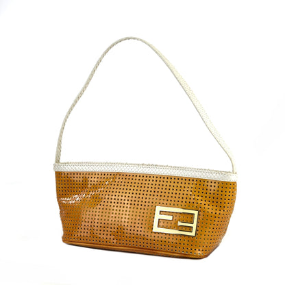FENDI Logo Mesh Patent leather Hobobag Handbag Orange Vintage Old hv3hkz
