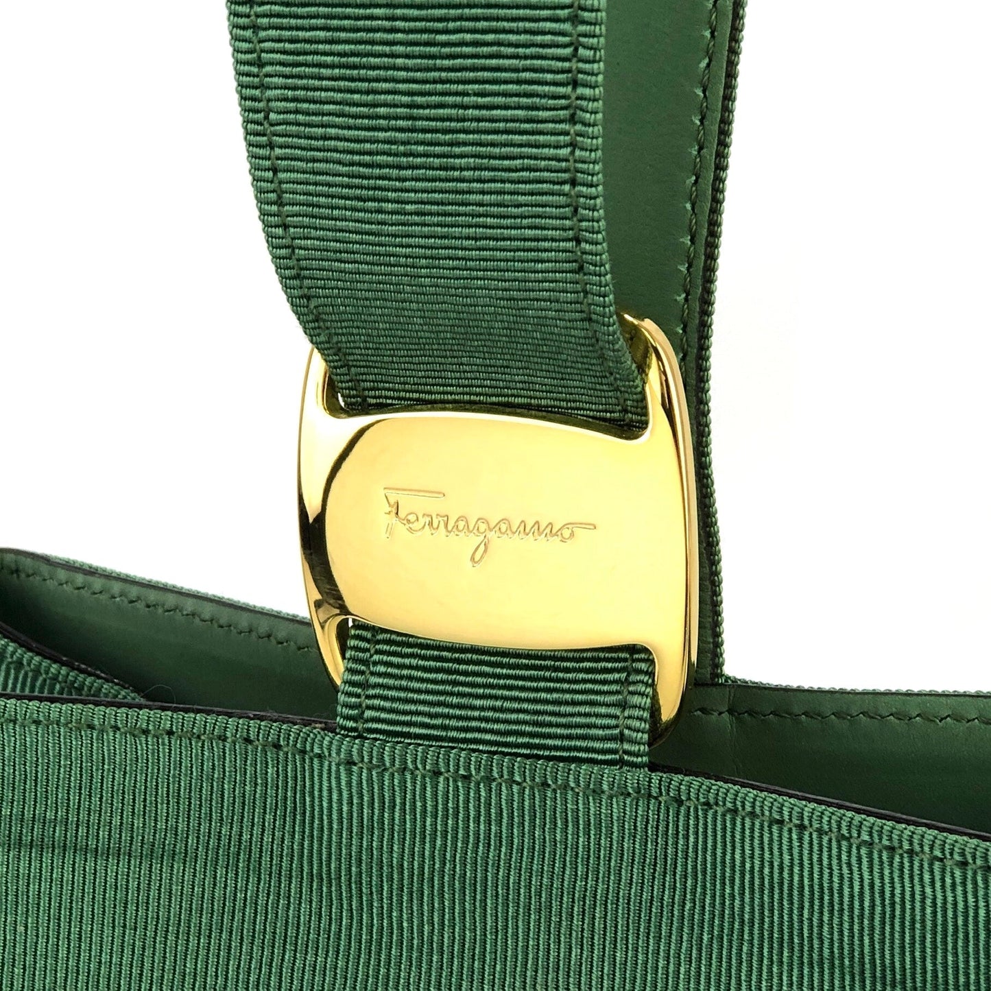 Salvatore Ferragamo Vala Grosgrain Ribbon Onehandle Mini Handbag Green Vintage Old nt6k8m