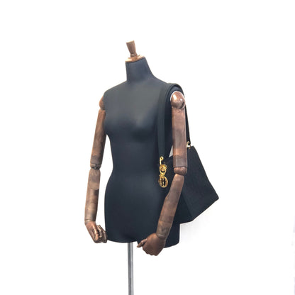 Christian Dior Cannage Lady dior Charm Nylon Shoulderbag Black 6bgtxu