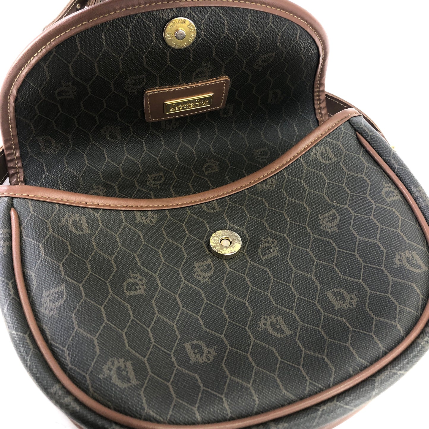 Christian Dior Honeycomb pattern Round Crossbody Shoulderbag Olive brown Vintage Old wzvydk