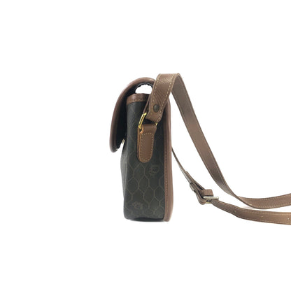 Christian Dior Honeycomb pattern Round Crossbody Shoulderbag Olive brown Vintage Old wzvydk