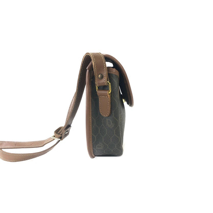 Christian Dior Honeycomb pattern Round Crossbody Shoulderbag Olive brown Vintage Old wzvydk