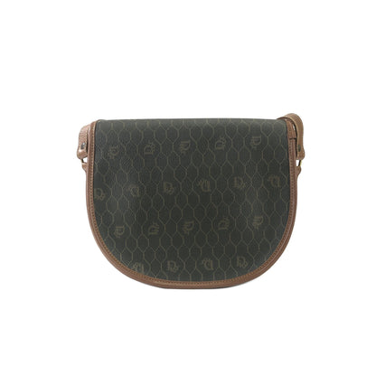 Christian Dior Honeycomb pattern Round Crossbody Shoulderbag Olive brown Vintage Old wzvydk