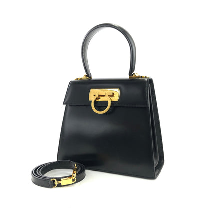 Salvatore Ferragamo Gancini 2Way Top handle Handbag Shoulder bag Black Vintage Old 5bnsnc