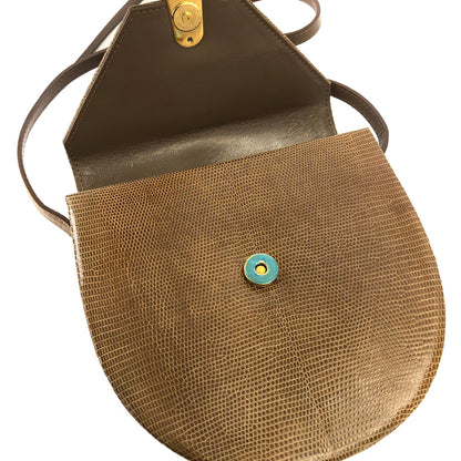 Yves Saint Laurent YSL logo Lizard Round Shoulder bag Brown Vintage Old nzn55d