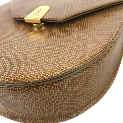 Yves Saint Laurent YSL logo Lizard Round Shoulder bag Brown Vintage Old nzn55d