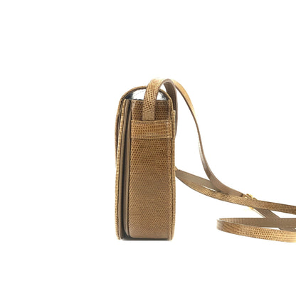 Yves Saint Laurent YSL logo Lizard Round Shoulder bag Brown Vintage Old nzn55d