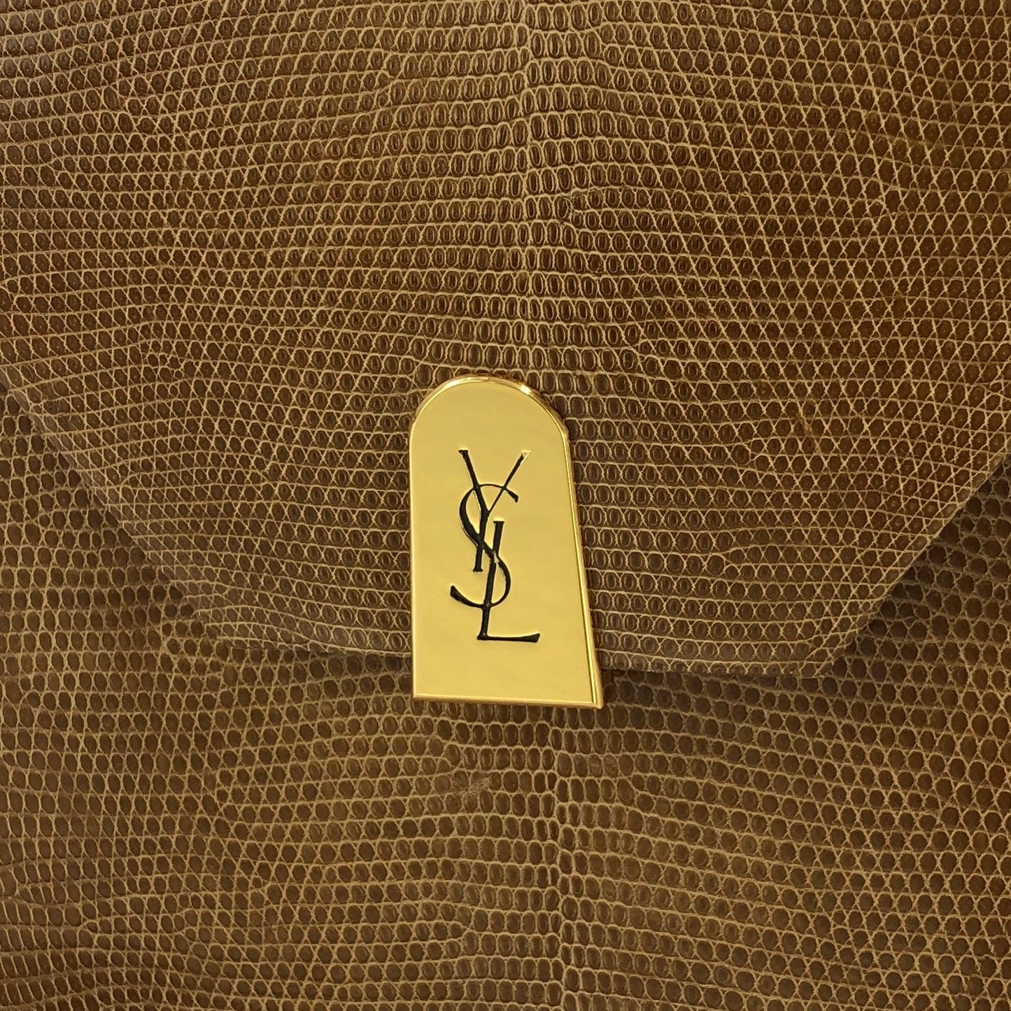 Yves Saint Laurent YSL logo Lizard Round Shoulder bag Brown Vintage Old nzn55d