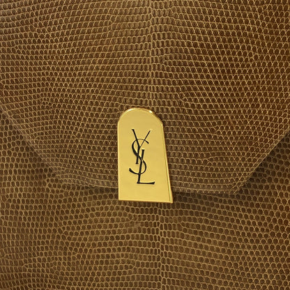 Yves Saint Laurent YSL logo Lizard Round Shoulder bag Brown Vintage Old nzn55d