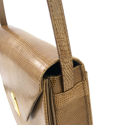 Yves Saint Laurent YSL logo Lizard Round Shoulder bag Brown Vintage Old nzn55d