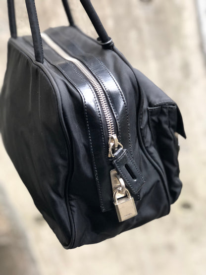 PRADA Triangle logo Double pocket Nylon Shoulder bag handbag Black Vintage Old icjnth