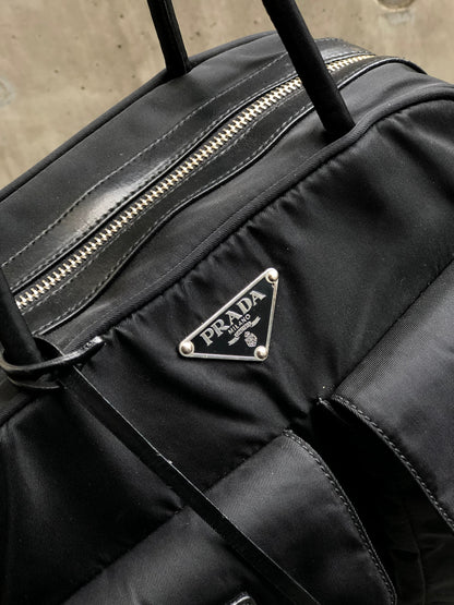 PRADA Triangle logo Double pocket Nylon Shoulder bag handbag Black Vintage Old icjnth