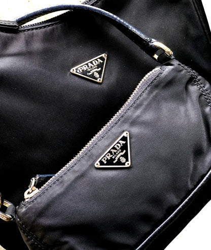 PRADA 三角形標誌尼龍小號手提包黑色復古舊款 v35kab