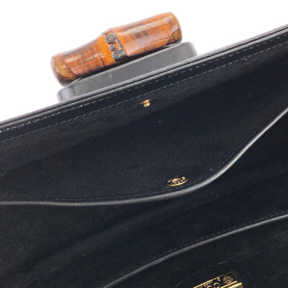 GUCCI Bamboo handle Turn lock Handbag Black Vintage Old GUCCI 5f244y