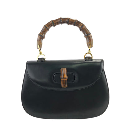 GUCCI Bamboo handle Turn lock Handbag Black Vintage Old GUCCI 5f244y