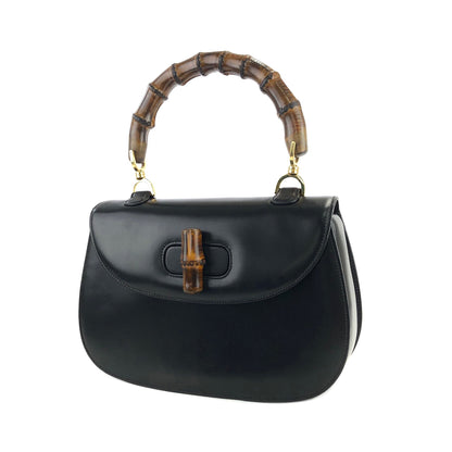 GUCCI Bamboo handle Turn lock Handbag Black Vintage Old GUCCI 5f244y