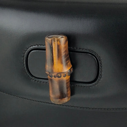 GUCCI Bamboo handle Turn lock Handbag Black Vintage Old GUCCI 5f244y