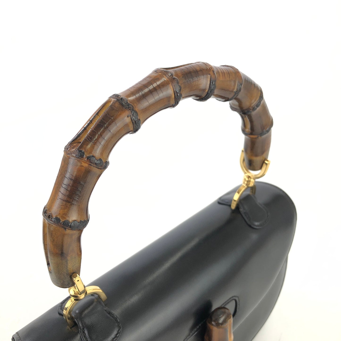 GUCCI Bamboo handle Turn lock Handbag Black Vintage Old GUCCI 5f244y